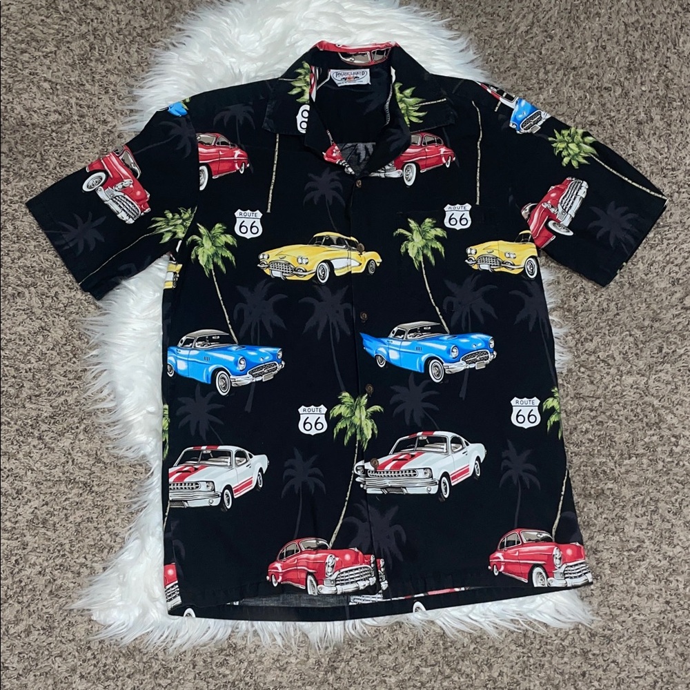 Pacific Legend Apparel Vintage Men's Black Car Print Shirt